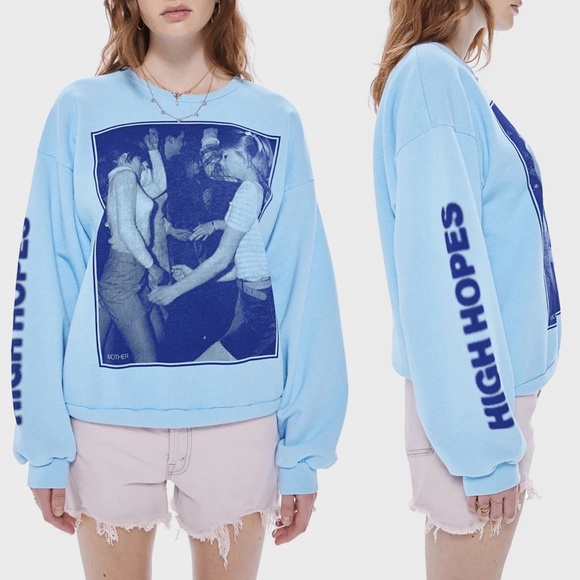 MOTHER Light Blue Graphic Crew Neck Sweater - Picture 1 of 6